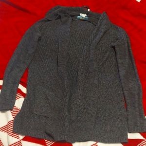 Dark grey/black cardigan with hood and pockets